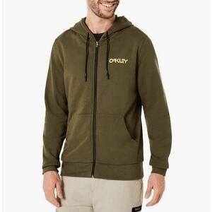Oakley Fleece Loop Zipped Hooded Jacket Custom Fit Ombre Logo Olive Green Mens M